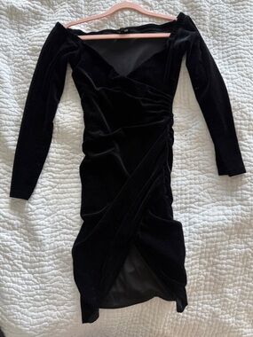 Bardot Black Velvet Long Sleeve Bodycon Dress XS